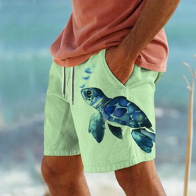 Men's Animal Turtle Marine Life Swim Trunks Swim Shorts Board Shorts Mid Waist Vacation Hawaiian Holiday Vacation Holiday Beach Drawstring with Mesh lining Elastic Waist Designer Clothing Apparel