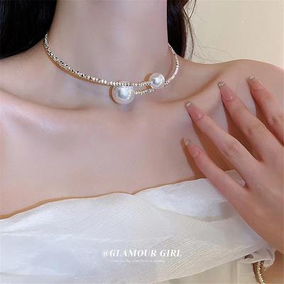 1PC Luxury Big Pearls Choker Necklace For Women's Party Alloy Classic