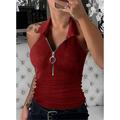 Women's spring summer solid color pit strip lapel zipper vest women's fashion casual t-shirt