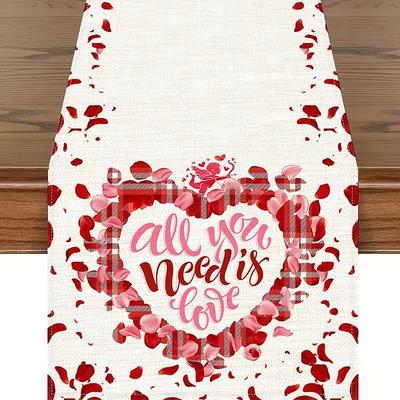 Valentines Day Table Runner Holiday Table Runner Seasonal Farmhouse Burlap Table Cloth for Wedding Anniversary Home Kitchen Dinner Table Party Decor