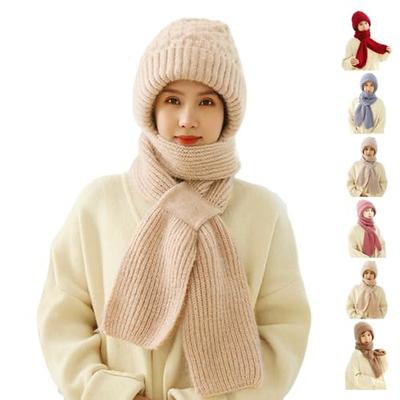 2024 New Integrated Ear Protection Windproof Cap Scarf, Winter Warm Knitting Thick Warm Ear Guard Hat Scarf for Women