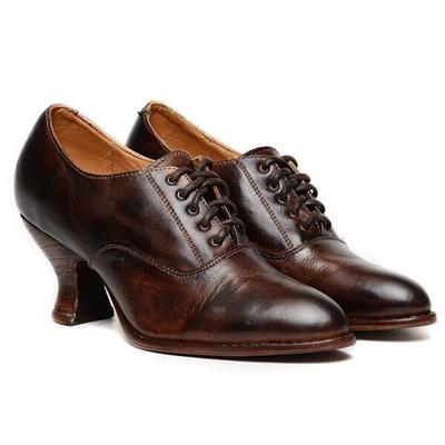 Women's Gatsby Vintage Brown Faux Leather Lace-Up Heeled Oxford Shoes - Retro Victorian Style for Formal and Casual Wear