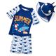 2pcs Boys Cartoon Shark Swimsuit High Stretch Top Shorts For Summer Beach Clothes Bathing Suits