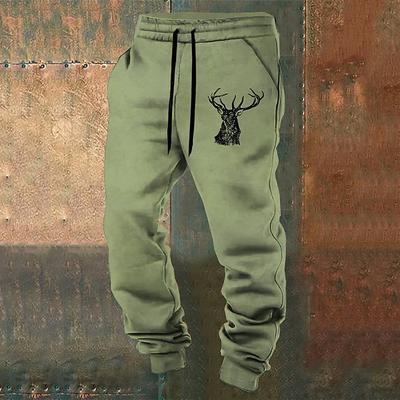 Elk Vintage Men's 3D Print Sweatpants Joggers Pants Trousers Outdoor Street Casual Daily Polyester Lake blue White Blue S M L Mid Waist Elasticity Pants