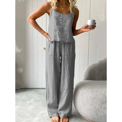 Women's Pajamas Sets Pure Color Simple Basic Comfort Home Daily Bed Cotton And Linen Breathable Straps Sleeveless Strap Top Summer Home Outfits