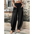 Women's Linen Pants Tapered pants Pants Trousers Plain Side Pockets Baggy Full Length Micro-elastic Fashion Basic Street Vacation Black Red S M