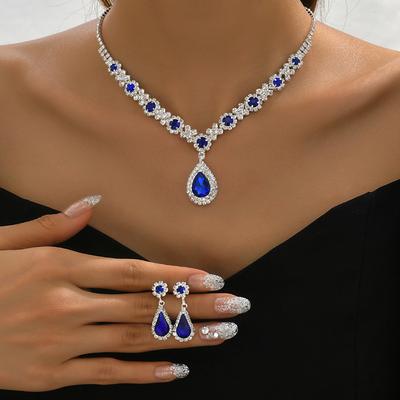 Jewelry Set One-piece Suit Rhinestone Earrings Necklace Women's Fashion Elegant Cool Lovely Classic Pear irregular Jewelry Set For Wedding Party