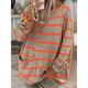 Women's Pullover Sweater Jumper Crew Neck Ribbed Knit Polyester Pocket Fall Winter Daily Going out Weekend Stylish Casual Soft Long Sleeve Striped Maillard Black Pink Orange S M L