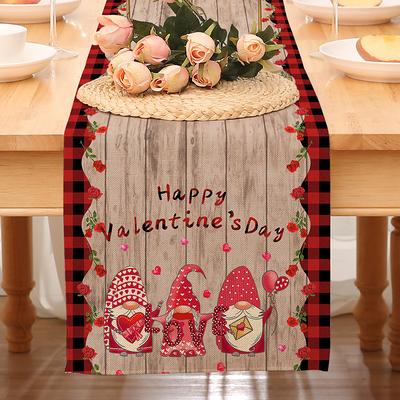 Valentines Day Table Runner Holiday Table Runner Seasonal Farmhouse Burlap Table Cloth for Wedding Anniversary Home Kitchen Dinner Table Party Decor