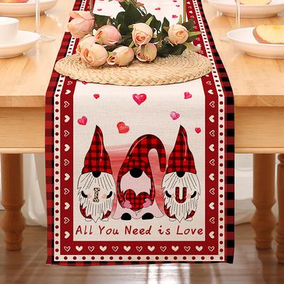 Valentines Day Table Runner Holiday Table Runner Seasonal Farmhouse Burlap Table Cloth for Wedding Anniversary Home Kitchen Dinner Table Party Decor