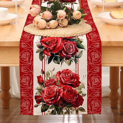 Valentines Day Table Runner Holiday Table Runner Seasonal Farmhouse Burlap Table Cloth for Wedding Anniversary Home Kitchen Dinner Table Party Decor