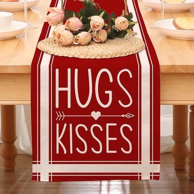 Valentines Day Table Runner Holiday Table Runner Seasonal Farmhouse Burlap Table Cloth for Wedding Anniversary Home Kitchen Dinner Table Party Decor