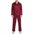 Men's Loungewear Satin Silk Sleepwear Pajama Set 2 Pieces Pure Color Fashion Comfort Soft Home Bed Faux Silk Comfort Breathable V Wire Long Sleeve Pant Basic Fall Spring Green Black