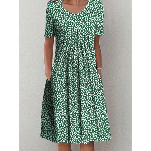 Women's Casual Dress Midi Dress Blue Short Sleeve Floral Ruched Spring Summer Crew Neck Basic 2023 S M L XL XXL 3XL