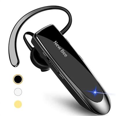 New Bee Bluetooth Earpiece V5.0 Wireless Handsfree Headset with Microphone 24 Hrs Driving Headset 60 Days Standby Time for IPhone Android Samsung Laptop Trucker Driver (Gold, Silver, Black)