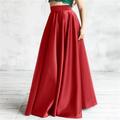 Women's Skirt A Line Swing Long Skirt Maxi High Waist Skirts Ruched Solid Colored Party Street Winter Polyester Elegant Fashion Pink Red Green