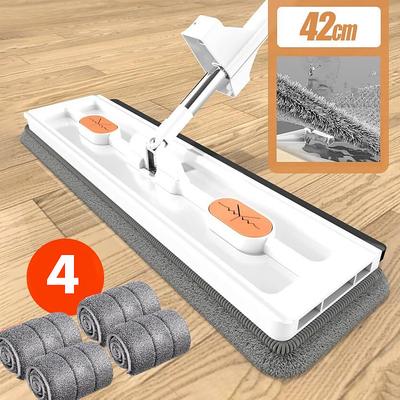 Large Flat Mop, 360° Rotatable Large Surface Microfiber Flat Squeeze Mop, with Dewatering Scraper Tool, Stainless Steel Long Handle Mop for Floor, Window