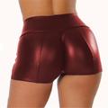 Women's Shorts PU Faux Leather Solid Color Short High Elasticity Mid Waist Fashion Tights Casual Weekend claret Black S M