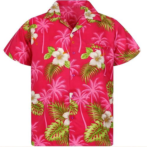 Men's Floral Graphic Tropical Flowers Shirt Summer Shirt Casual Shirt Short Sleeve Shirt Turndown Fashion Streetwear Basic Casual Daily Hawaiian Pink Red Blue S M L