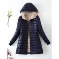 Women's Parka Quilted Coat Fleece Lined Sherpa Jacket Fall Long Coat Winter Puffer Jacket Windproof Warm Heated Coat Stylish Casual Jacket Long Sleeve Plain Full Zip Black