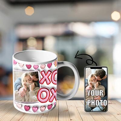 Personalized Photo Mug Gift XOXO Valentine's Day Gift Mug for Couples 3D Mug11oz Sublimation Design Valentine Husband Boyfriend Girlfriend Wife Personalized Custom Wedding Gift for Couple Photo