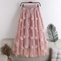 Women's Skirt Swing Work Skirts Long Skirt Midi Skirts Lace Embroidered Layered Solid Colored Office / Career Daily Spring Fall Polyester Elegant Long Summer Black Pink Navy Blue Beige