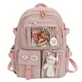 Women's Boys Girls' Backpack School Bag Bookbag School Solid Color Nylon Large Capacity Zipper Black Pink Green