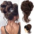 Messy Bun Hair Piece Long Wavy Tousled Updo Hair Bun Extensions Wavy Hair Wrap Ponytail Hairpieces Hair Scrunchies with Elastic Hair Band for Women Girls -Ash blonde mix Ginger Brown