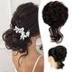 Messy Bun Hair Piece Long Wavy Tousled Updo Hair Bun Extensions Wavy Hair Wrap Ponytail Hairpieces Hair Scrunchies with Elastic Hair Band for Women Girls -Ash blonde mix Ginger Brown