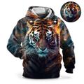 Purple Tiger Mens Graphic Hoodie Animal Fashion Daily Basic 3D Print Pullover Sports Outdoor Holiday Vacation Hoodies Red Blue Hooded Front Pocket Casual Cotton