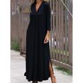 Women's Black Dress Casual Dress Maxi Satin long Dress Satin Fashion Basic Daily Vacation Beach V Neck Split Long Sleeve Summer Spring Fall Loose Fit Black White Plain S M L XL 2XL