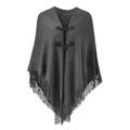 Womens Loose Fitting Poncho Cape Shawl with Stylish Horn Buttons Retro Vintage Medieval Renaissance Viking Costumes V Neckline and V Hem