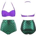 2 pcs Swimwear Bikini Plus Size Mermaid Women's Princess Polyester Black Purple Bra Shorts
