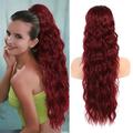 Long Auburn Red Drawstring Ponytail Extension for Women 24 Inch Synthetic Long Curly Wavy Clip in Ponytail Hair Extensions for Daily Party Use