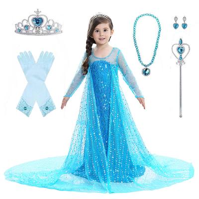 Frozen Princess Elsa Dress Flower Girl Dress Girls' Movie Cosplay A-Line Slip Pattern Dress With Accessories Children's Day Masquerade Cotton World Book Day Costumes