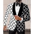 Men's Plaid Casual Blazer Jacket Regular Tailored Fit Checkered Single Breasted Two-buttons Black White 2024