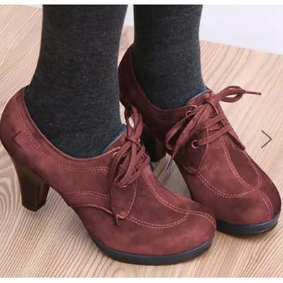 Women's Blue and Green Suede Lace-Up Heeled Oxford Shoes - Vintage-Inspired Platform Ankle Boots for Casual and Dressy Outfits