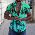 Hawaii Hawaiian Shirt Mens Graphic Aloha Tree Turndown Sea Blue Yellow Purple Green 3D Print Street Daily Short Sleeve Button Clothing Palm Trees Beach Cotton