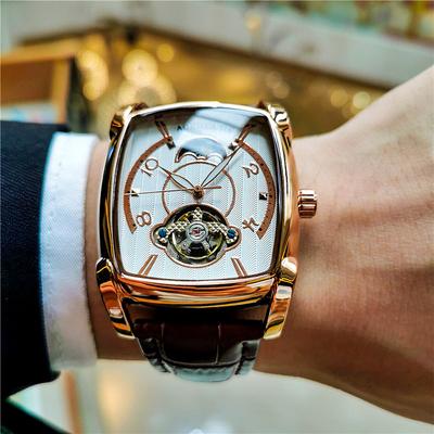 AOKULASIC Top Brand Men Watch Automatic Mechanical Mens Watches Tourbillon Fashion Waterproof Luxury Moon Tonneau orologio uomo