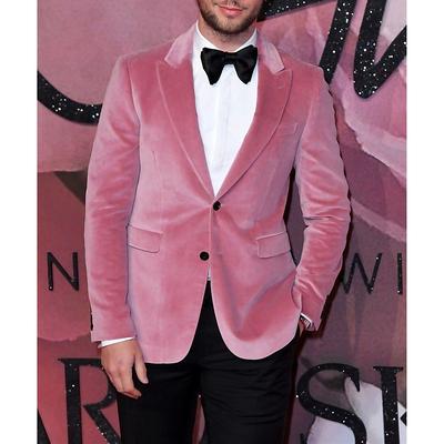 Men's Fashion Velvet Party Blazer Jacket Tailored Fit Solid Colored Single Breasted Two-buttons Black Pink Burgundy Royal Blue Purple Brown Green 2024