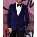 Men's Fashion Velvet Party Blazer Jacket Tailored Fit Solid Colored Single Breasted Two-buttons Black Pink Burgundy Royal Blue Purple Brown Green 2024