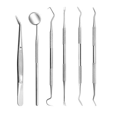 6 Pcs Dental Tools- Plaque Remover for Teeth - Professional Dental Hygiene Cleaning Kit 6-Pcs Stainless Steel Oral Care Set with Tweezer Tartar Scalar Mouth Mirror
