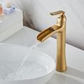 Waterfall Bathroom Faucet, Rustic Nickel Single Handle One Hole Brass Waterfall Bathroom Sink Faucet with Hot and Cold Water