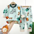 Kids Boys 2 Pieces Pajama Set Long Sleeve Plush-Dinosaur No. 4. Plus velvet-yellow chinchilla Plush-Blue Lion Car Graphic Cartoon Crewneck Spring Fall Adorable Home 7-13 Years