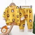 Kids Boys 2 Pieces Pajama Set Long Sleeve Plush-Dinosaur No. 4. Plus velvet-yellow chinchilla Plush-Blue Lion Car Graphic Cartoon Crewneck Spring Fall Adorable Home 7-13 Years