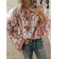 Women's Shirt Blouse Yellow Pink Dusty Rose Graphic Floral Button Print Long Sleeve Daily Holiday Vintage Boho Streetwear Round Neck Regular Boho S