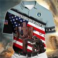 Men's Polo Shirt Button Up Polos Golf Shirt Graphic Prints Cross American Flag Soldier Turndown Wine Red Navy Blue Royal Blue Blue Outdoor Street Short Sleeves Print Clothing Apparel Sports Fashion