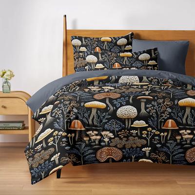 Mushroom Forest Mexican Folk Art Pattern Duvet Cover Set Comforter Set Soft 3-Piece Luxury Cotton Bedding Set Home Decor Gift