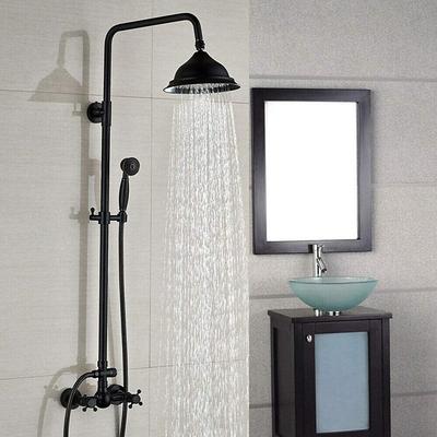 Vintage Shower System Faucet Combo Set Ceramic Mixer Valve, 8 inch Brass Rainfall Shower Head Showerhead with Handheld Spray, Antique Wall Mounted Tub and Shower Kit Bathroom Bath