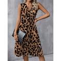 Women's Casual Dress A Line Dress Leopard Print Knot Front V Neck Midi Dress Streetwear A Line Holiday Date Sleeveless Regular Fit Pink Blue Purple Summer Spring S M L XL XXL